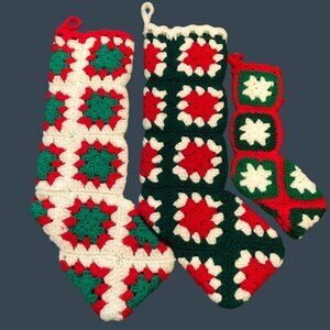 Crocheted Granny Square Christmas Stockings Dad Mom Baby MCM